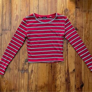 Fashion Nova Red Striped Longsleeve Crop Tee